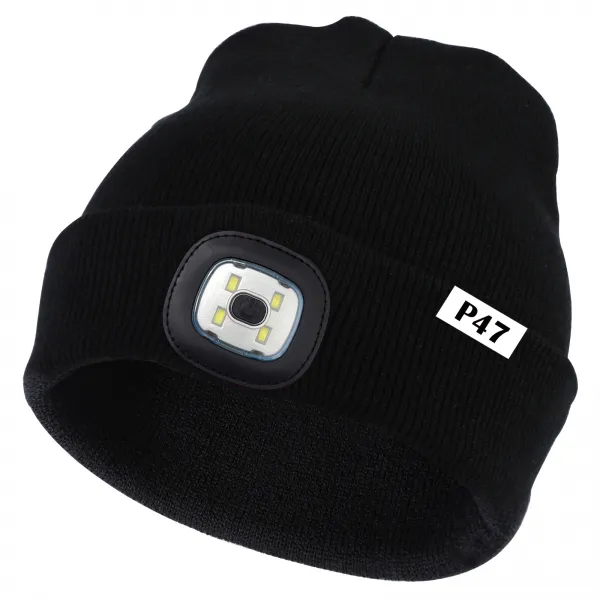 P47 LED Beanie Hat with Adaptable Brightness Headlamp and USB Rechargeable for Both Men and Women Tech Gifts for Men and Women Winter Lighted Beanie Cap